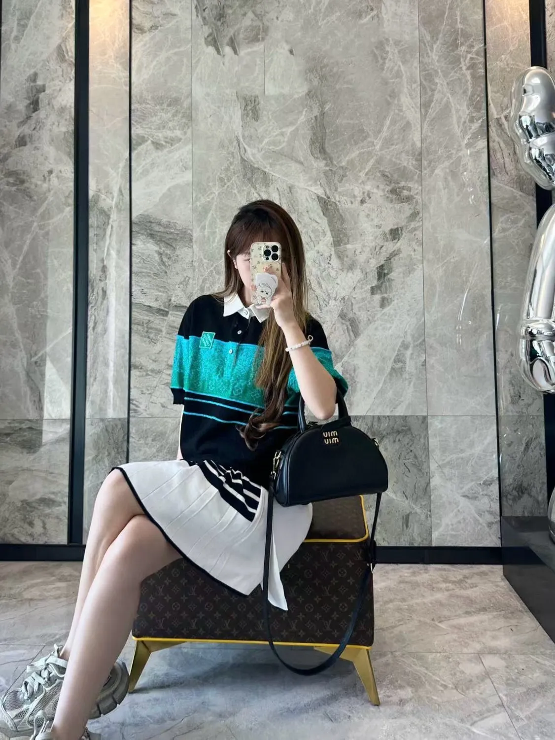 Louis Vuitton/Louis Vuitton 25ss gradient old flower jacquard color block knitted Polo short sleeves